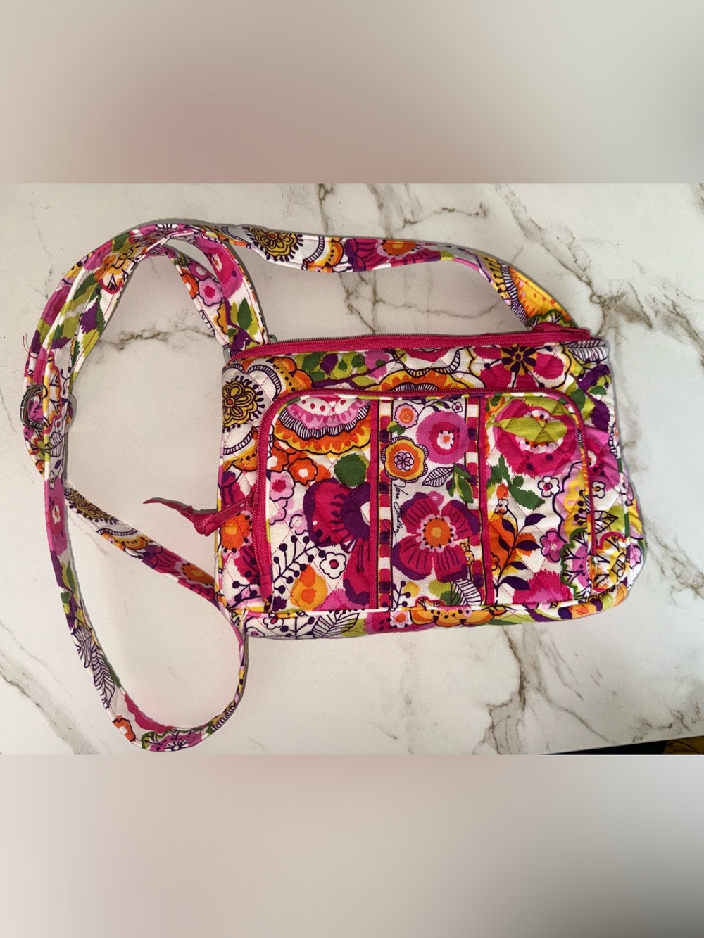 Vera Bradley Lizzy Folkloric Floral Crossbody Bag Retired Pink Orange
